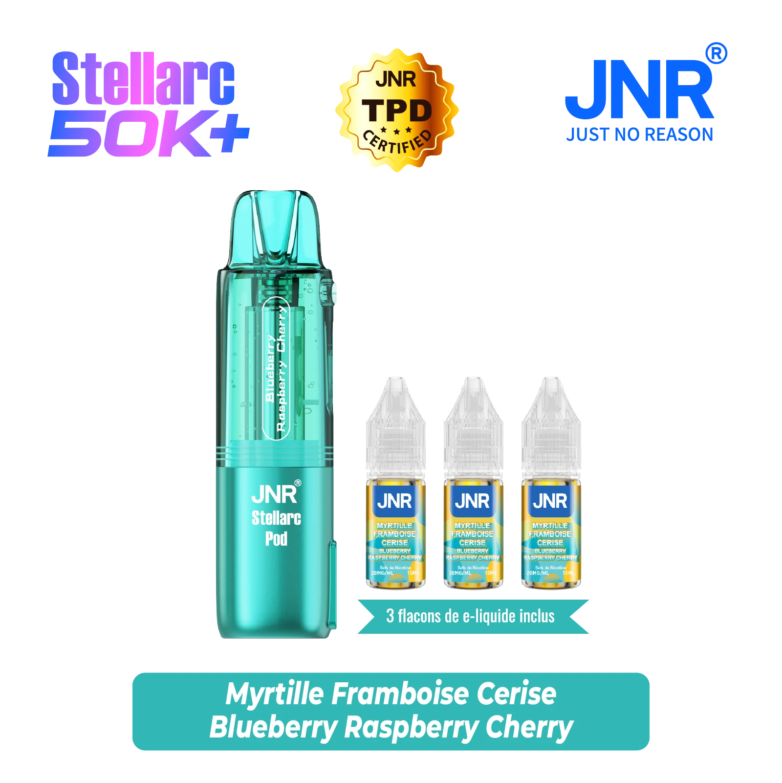 JNR - Pod Stellarc 50K - Cartouche x 5 - Blueberry Raspberry Cherry
